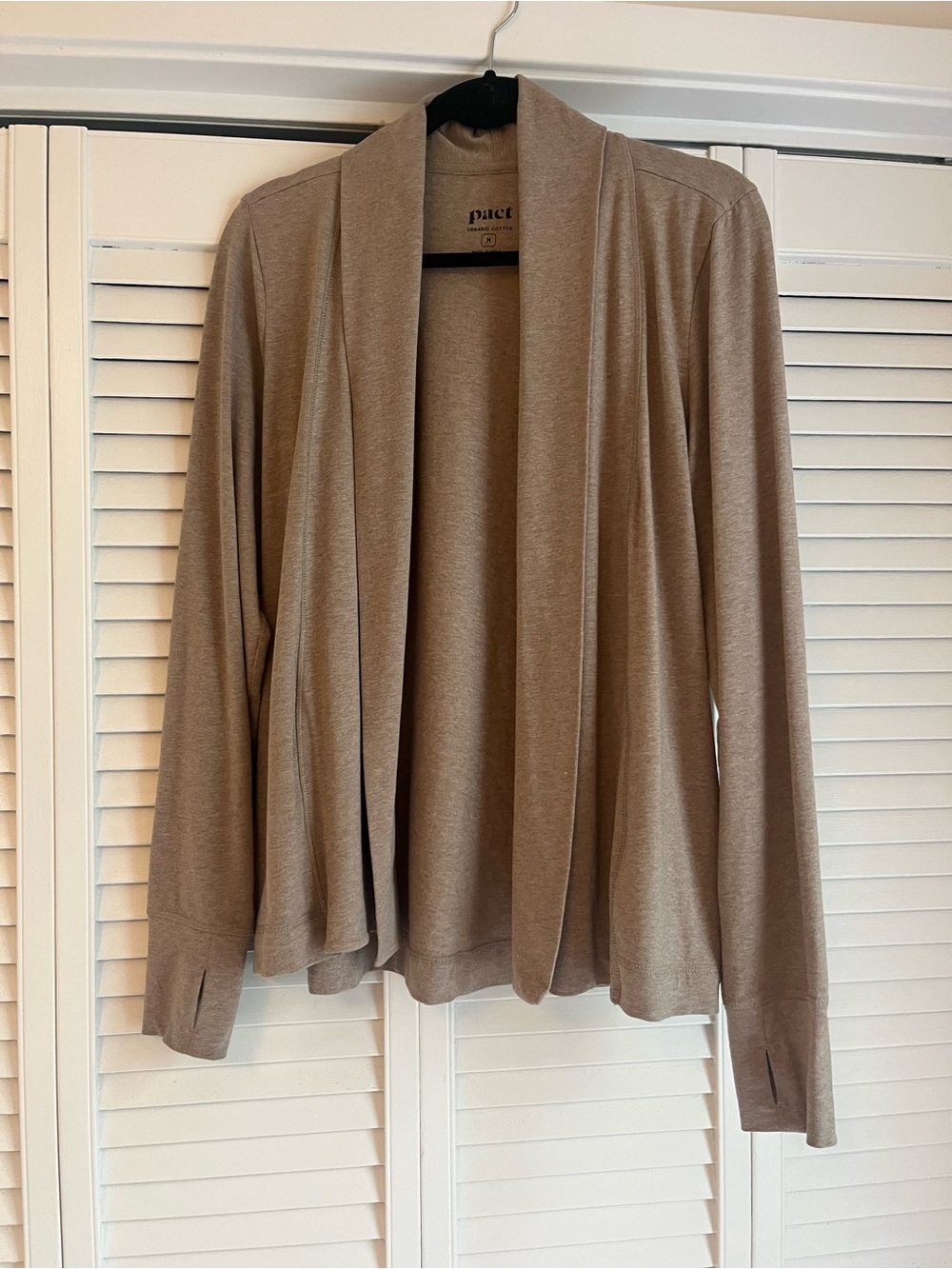 Pact Women's Lightweight Open-Front Cardigan in Taupe Beige